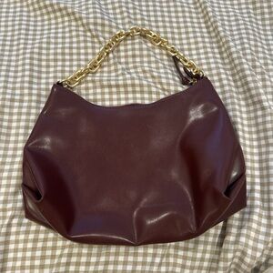 Abercrombie & Fitch Burgundy Shoulder Bag with Gold Chain